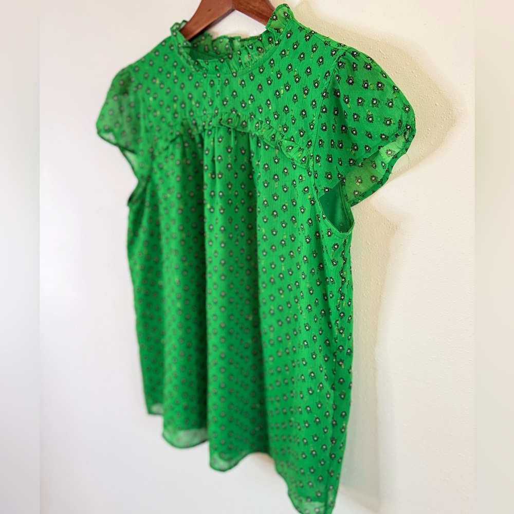 Carolina Belle Green Ruffle Neck Floral Blouse Top Size M - Picture 3 of 10